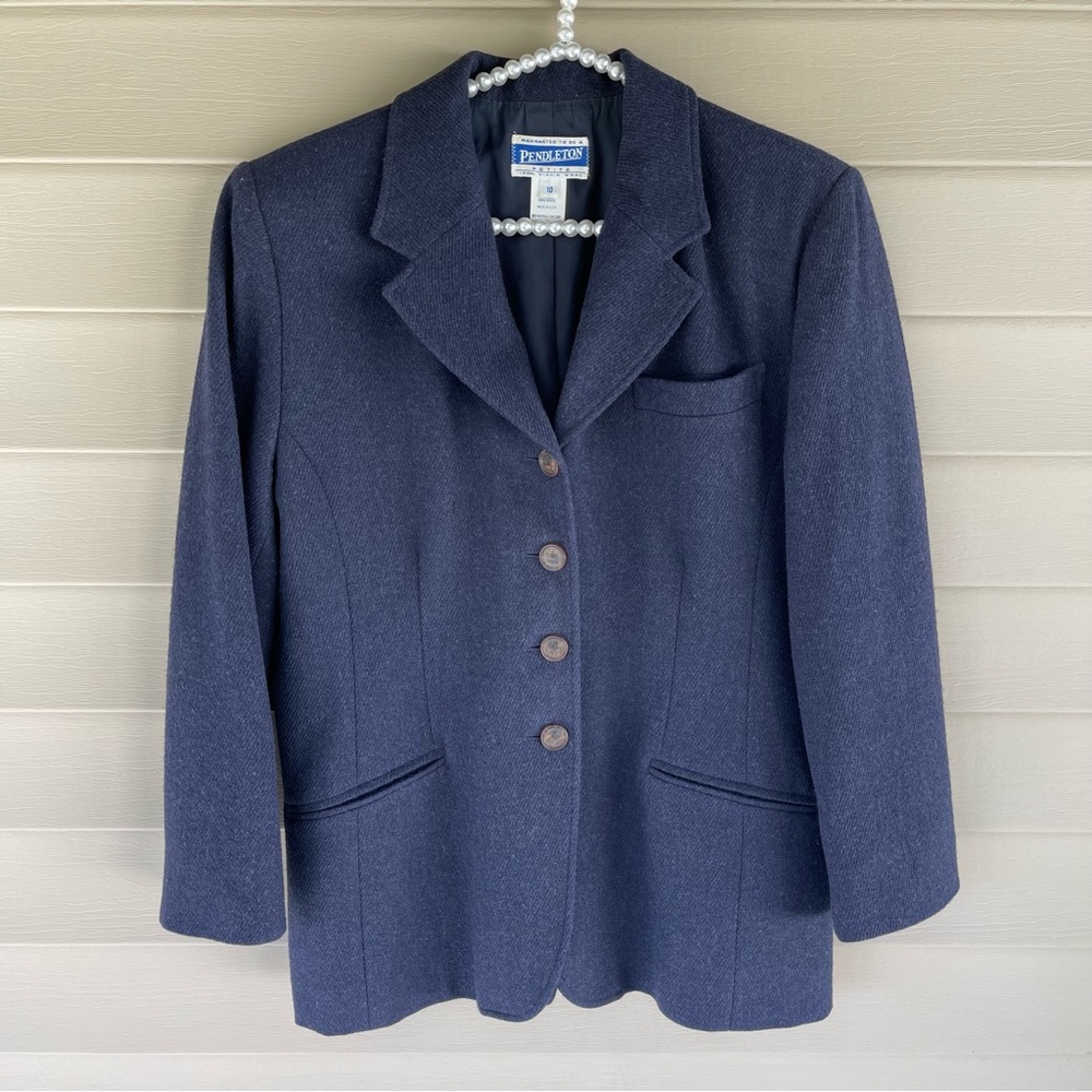 Vintage Pendleton Navy Wool Blazer 100% Virgin Wool Size 10 Petite